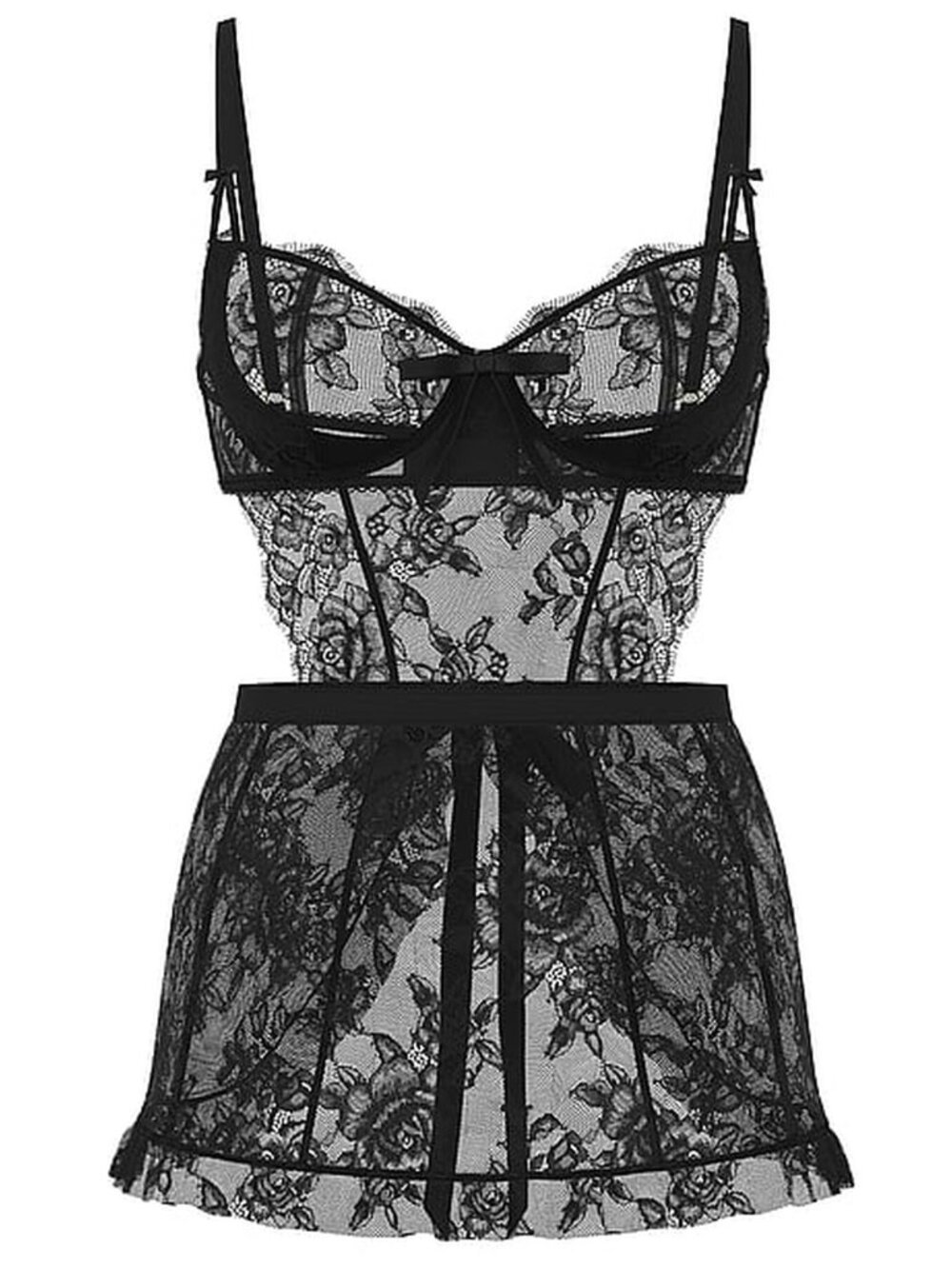 New! Victoria’s Secret Black Wicked Unlined Rose Lace Apron Medium 34450